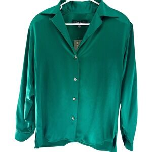 NWT Silk Vintage  Linda Allard Button Down Emerald Green Blouse Shoulder Pads  8